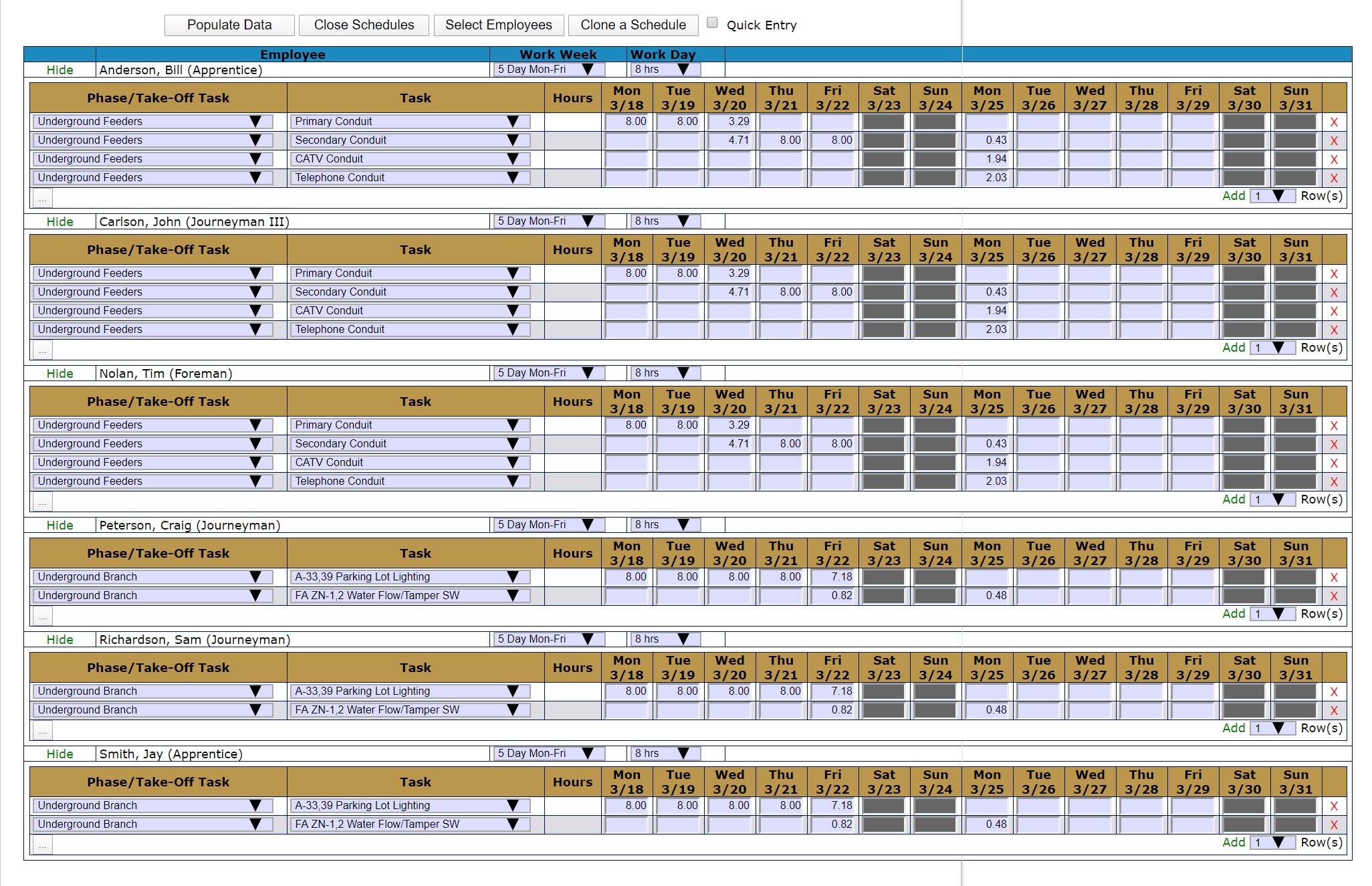 Rolling Schedules